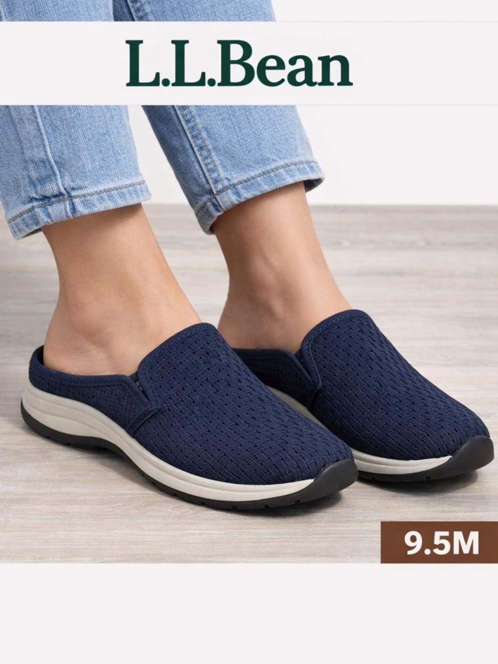 L.L. Bean BeanSport Woven Mule Slides Navy blue womens size 9.5M Comfort Slip On